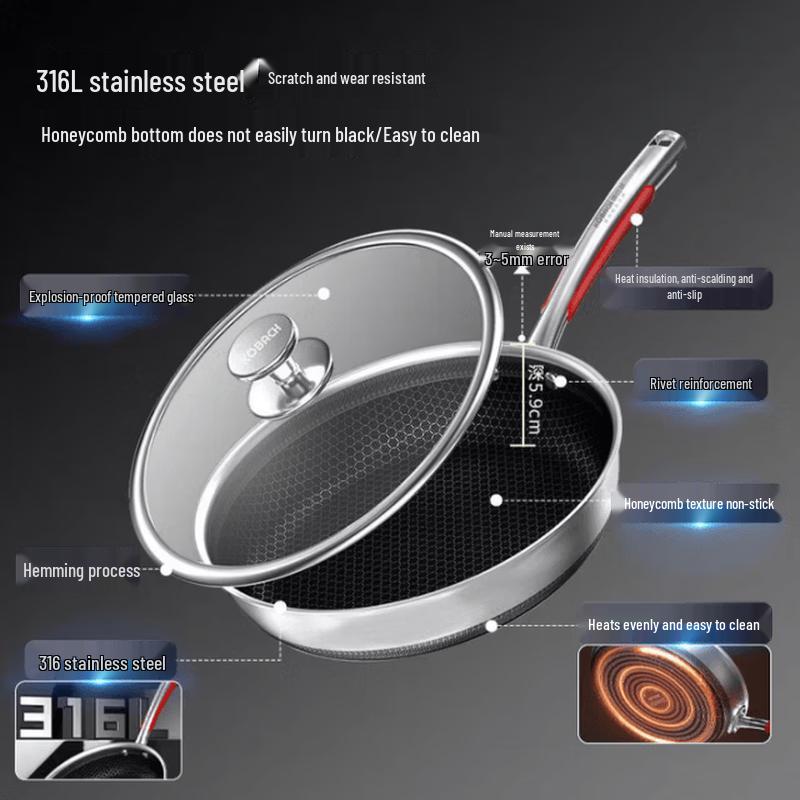 KOBACH 28cm 316L Stainless Steel Deep Frying Pan