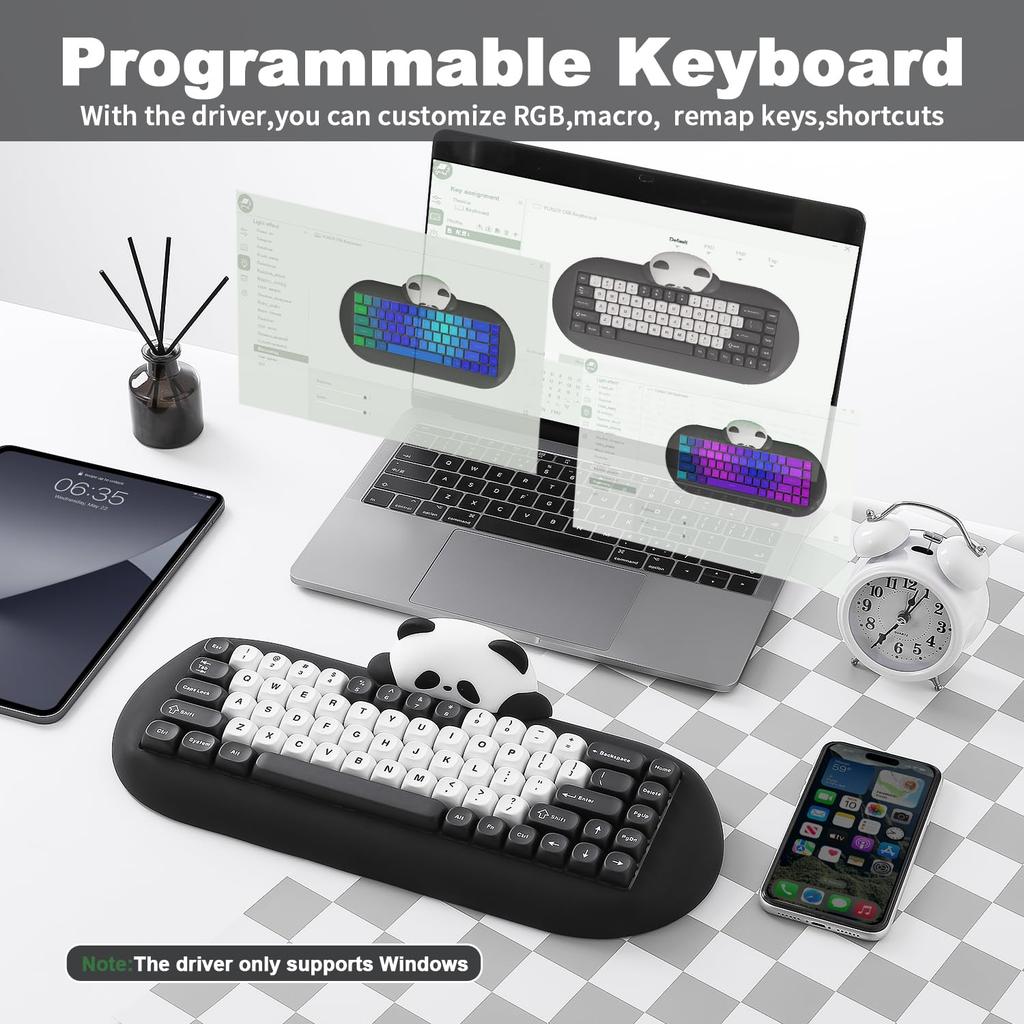 YUNZII C68 Wireless Mechanical Cute Panda Gaming Keyboard with Three RGB for Technical Standards Certification Keyboard, Design, 65% Wireless,