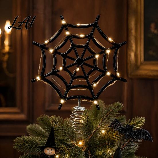 Indoor Outdoor Holiday Decor Halloween Spider Web Tree Topper Decoration Metal Festive Trick or Treat Ornament for Yard Celebration Party Favors