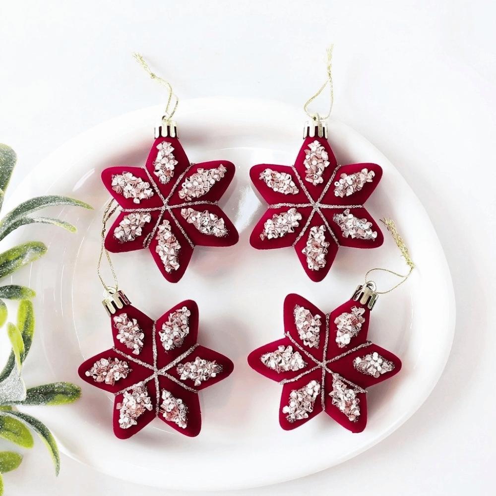 4/6PCS Hexagram Velvet Christmas Ball Set Exquisite Long Finial Hanging Ornaments New Year