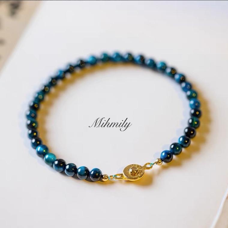 Mihmily Merke-Vintage naturlig tigerøye steinarmbånd, fasjonabelt håndlaget
