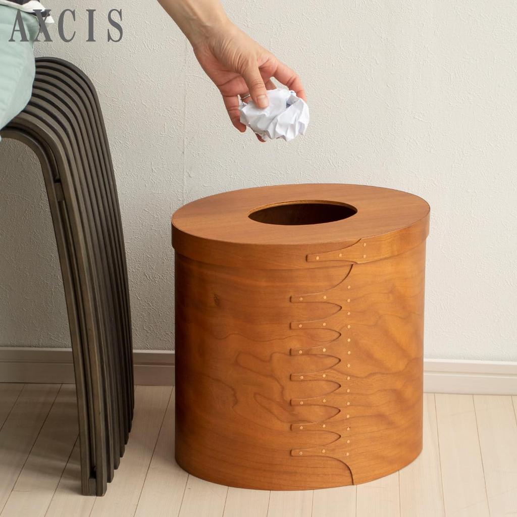 AXCIS Shaker Shaker Trash Can with Natural Wood Storage Handmade Dustbin, Box, Lid, Box,
