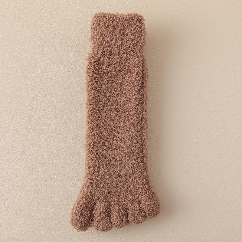 Women Thick Five Finger Socks Winter Warm Coral Fleece Fluffy Toe Socks Striped Soft Cozy Hosiery Laides Female Floor Slippers