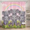 Giraffe Shower Curtain 180x180cm – Cartoon Orange Giraffes On Blue Sky Green Grass, Kids Bathroom Decor, 12 Hooks