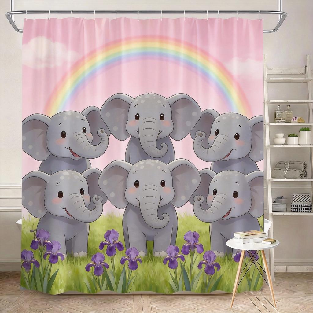 Giraffe Shower Curtain 180x180cm – Cartoon Orange Giraffes On Blue Sky Green Grass, Kids Bathroom Decor, 12 Hooks
