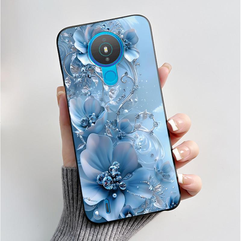For Nokia 1.4 TA-1322 Nokia 3.4 TA-1288 TA-1285 TA-1283 Case Fashion Flower Painted Phone Casing Black Soft Silicone Back Cover
