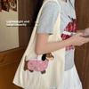 Korean Style Canvas Shoulder Bag Versatile Women's Armpit Bag Cartoon Animals Tote Bag  Female