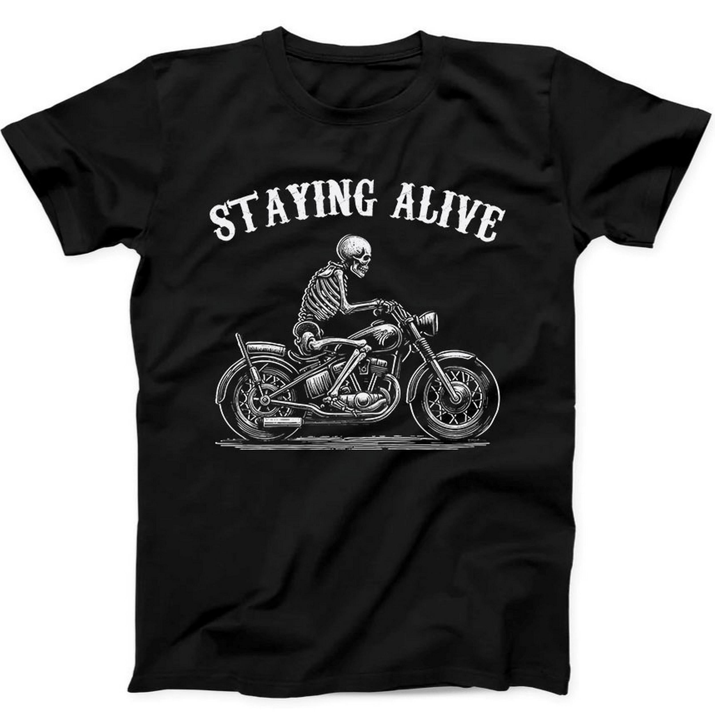 Staying Alive Skeleton Motorcycle Tshirt Summer Men Tracksuit Harajuku Pullovers Cotton Sweatshirt Breathable Casual Sportswear 3XL