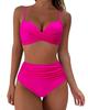 Women's Swimsuit Solid Color Pleated High Waist Sexy Bikini Tankini Beach Wear