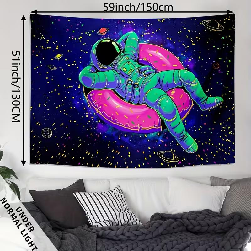 Tapisserie Astronaute Galaxie Trippy 2D, Tapisserie Fluorescente UV pour Chambre d'Étudiant