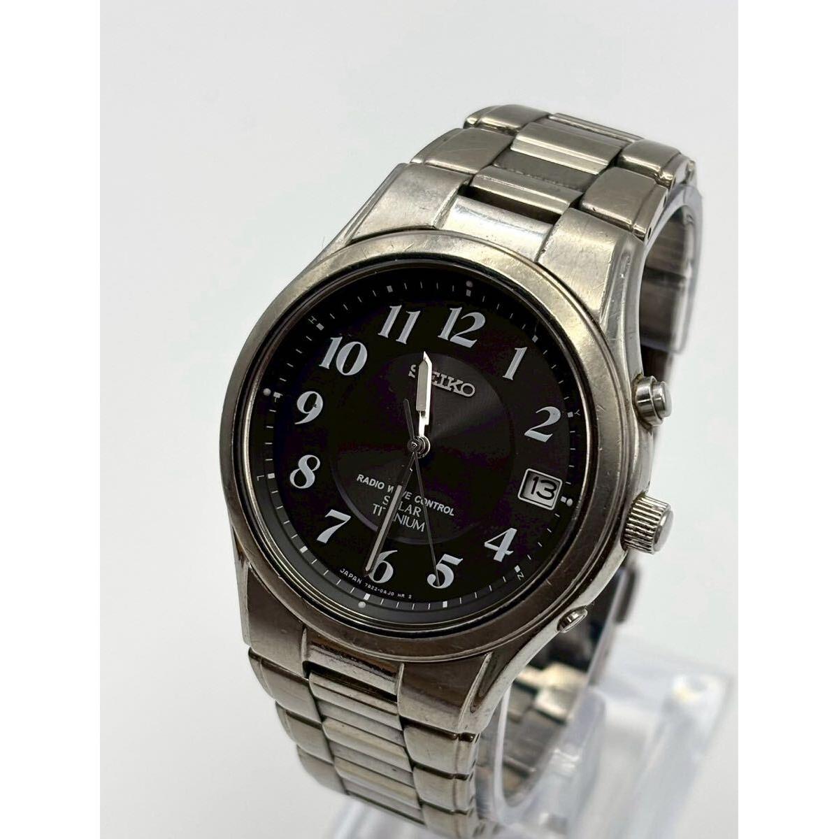 [Operation/Radio Solar] SEIKO Date Black Dial Men s Watch Titanium