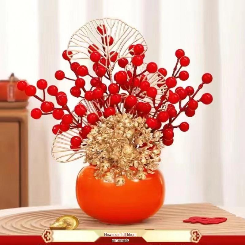Persimmon Ruyi Vase: New Year Wealth Fruit Ornament for Bookcase or Living Room, Perfect Housewarming or New Home DIY Gift