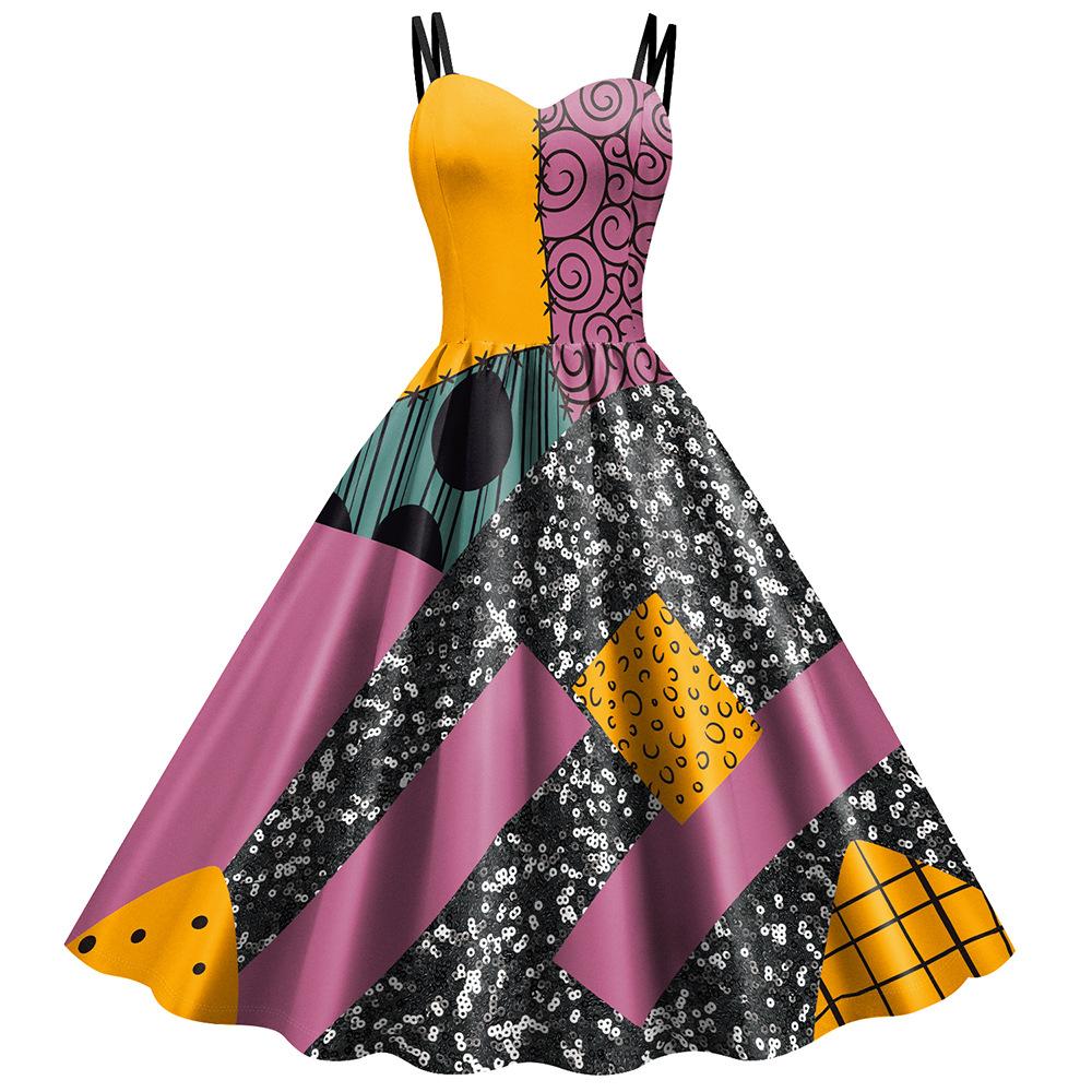 

Новый хэллоуин пали рождество хоррор ночь салли платье платье на подтяжках платье с цифровой печатью XXL