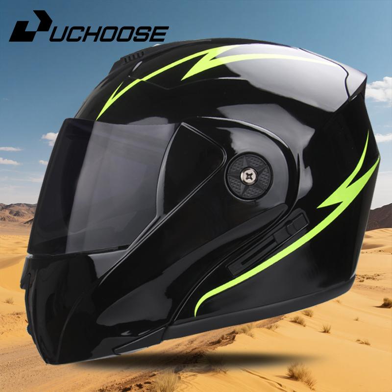 UCHOOSE New Motorcycle Helmet Full Face Racing with Double Sun Visor Women Man Flip Up Double Lens DOT