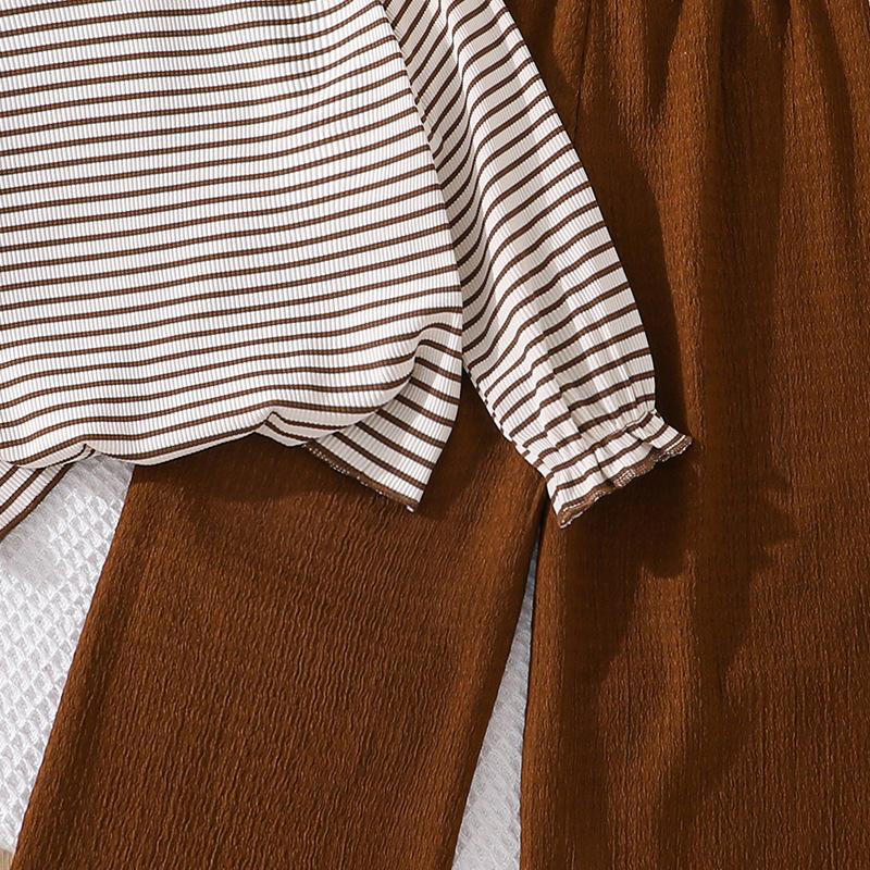 Girls' Outfit Children's Clothing 2025 Autumn New Cute Doll Collar Long Sleeve Striped Top Long Pants 2-Piece Set
