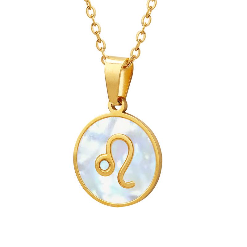 French-Inspired Zodiac Pendant with White Mother-of-Pearl Inlay On 18K Gold-Plated Chain