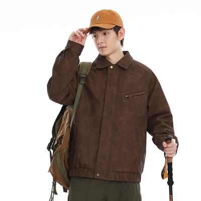 Frühlings- und Herbst Herren Neue Amerikanische Stil Retro Lässig Revers Lederjacke Mantel