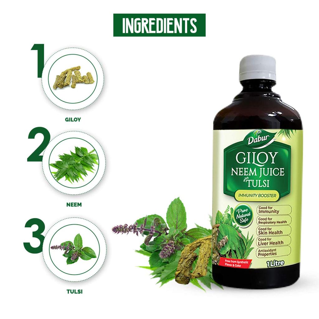 Dabur Giloy Neem Tulsi Saft 1 L Ayurvedisches Kräutergetränk Giloy Neem Tulsi Natürliches Wohlbefinden Entgiftung Tägliche Gesundheitsunterstützung