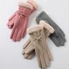 Warm Gloves for Autumn and Winter Women's German Velvet Bow Outdoor Riding Driving Plus Velvet Thickened Cold Proof Touch Screen Gloves