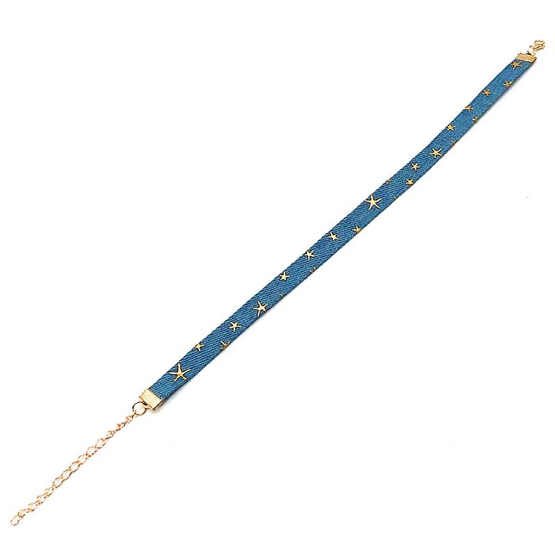 Trendy Blue Denim Gothic Goth Punk Star Choker Necklace Personality Vintage Clavicle Chain For Women  Jewelry Accessories