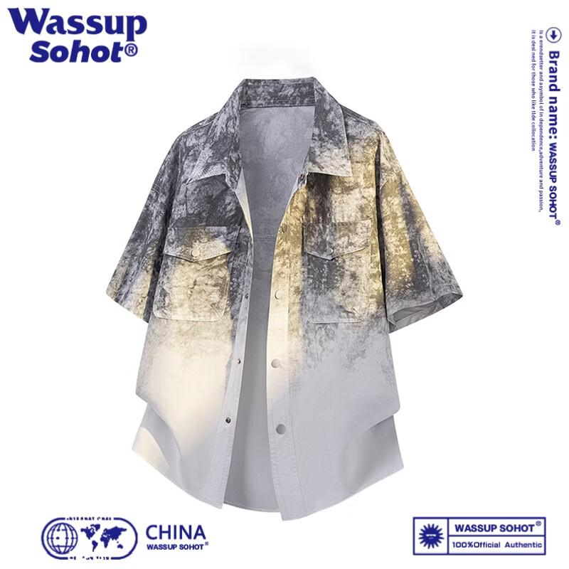 Wassup Sohot Men s Gradient Tie-Dye Short Sleeve Shirt M