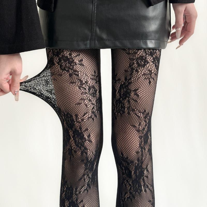 

New Design Women Sexy Fishnet Flower Lace Pantyhose Spicy Girls Hollow Out Anti Hook Mesh Tights Femme Plus Size Body Stockings One Size чорний