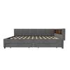 Daybed, 140x200cm, Storage Compartment On Bed, USB+Type C, With LED Light Strip, Bed with Two Drawers, Slatted Frame (without Mattress), Linen, Grey