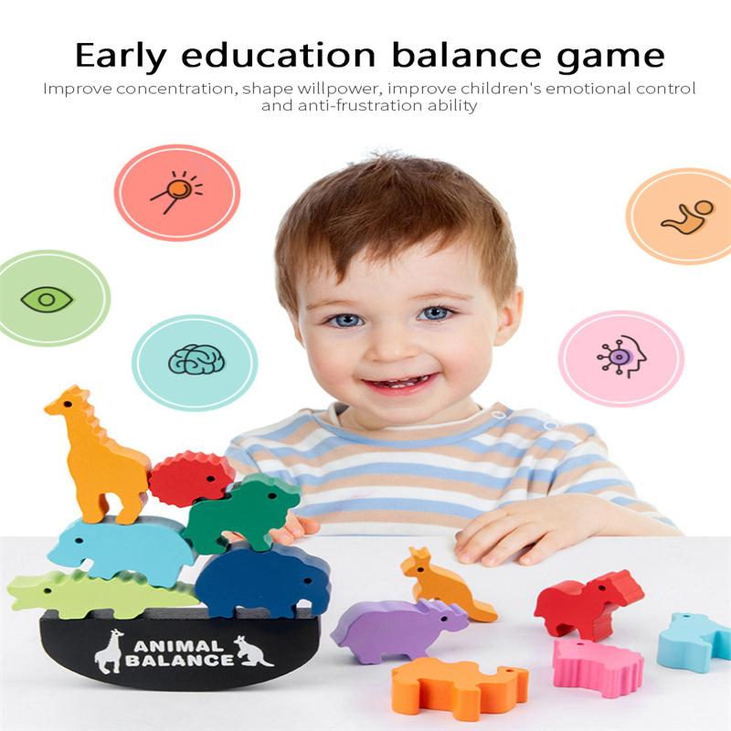 Dinosaur Stacking Toy Building Blocks Wooden Animal Shaped Balance Stacking Toys Educational Toys for Kids Children’s Christmas Birthday