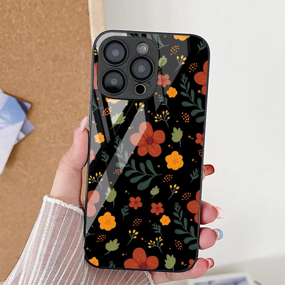 Cute Flower Phone Case For iPhone 17 14 15 13 11 12 16 Pro Max 17 Air 16E SE XR 7 8 Plus Tempered Glass Shockproof Bumper Cover