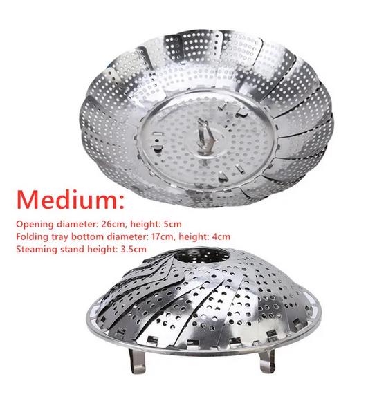 Folding Stainless Food Steamer Vegetable Fruit Food Basket Mesh Steamer Rack Cookware Utensils for Cooking Steam Dia.21/26/28cm
