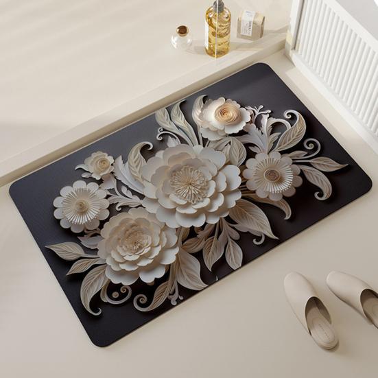 Podložka na podlahu 3D Koberec Optická iluze Květinová koupelnová předložka s dvojitým protiskluzovým designem Rychleschnoucí Snadno se čistí Koupelnová předložka