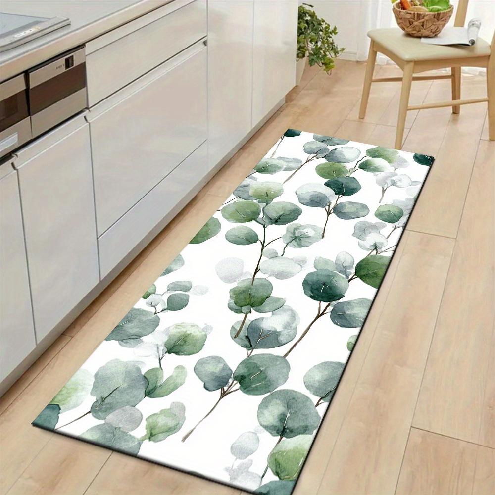 1Pcs Nordic Style Watercolor Eucalyptus Leaf Non-Slip Washable Area Rug Runner for Entryway, Living Room, Bedroom & Patio