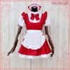 M.i.a Costume Mao Maid Christmas 6-Piece Set Blouse Dress Apron Headband Ribbon Petticoat (M Red)