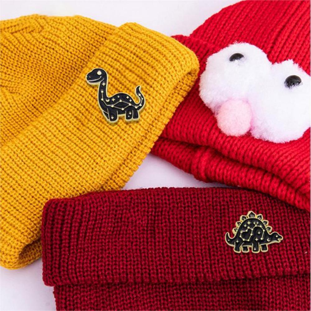 4 Styles Cartoon Space Star Pattern Dinosaur Design Enamel Brooches Girls Cute T-Rex Brontosaurus Stegosaur Shaped Golden Pins