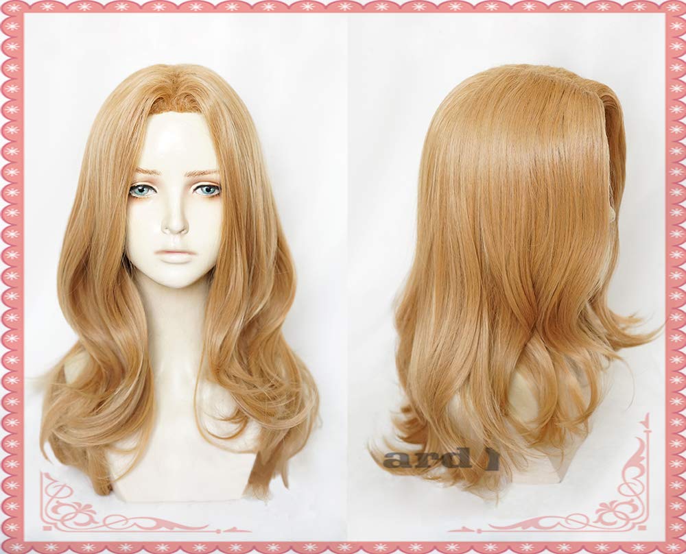 Heat-resistant cosplay wig, fox-colored, medium-long, curly, chemise, party wig + 2 bonus items