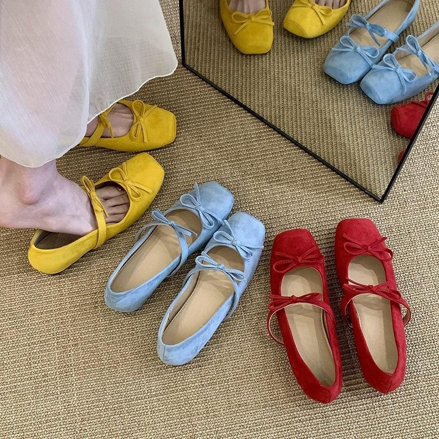 

Inner heightening bow yellow Mary Jane single shoes women s shoes with skirt retro ballet shoes 35 синій