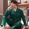Men's Ice Silk Long-Sleeve Pajama Set - Thin & Breathable, Plus Size, for Spring & Autumn
