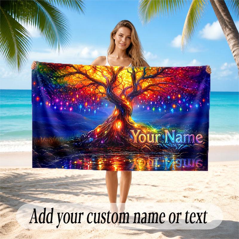 Tree of Life Theme Beach Towel Personalized Custom Name & Text Soft Quick Dry Beach Towel for Swimming Travel