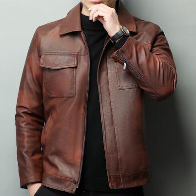Neue High-End-Lederjacke mit Rindsledermuster für Herbst und Winter mit mehreren Taschen, trendige Modejacke für Herren mittleren Alters