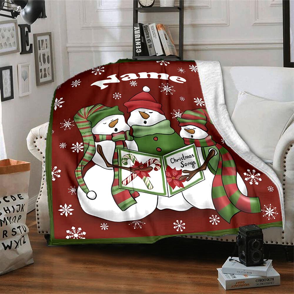 Custom Name Christmas Snowman Theme Printed Blanket - Perfect for Couch, Bed, Travel & Outdoor Use | Machine Washable, Cozy & Durable.
