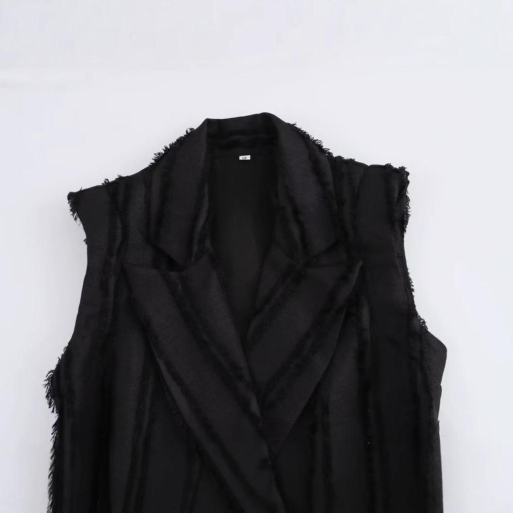 2025 Spring Women's Sleeveless Double-Breasted Waist-Hugging Dress - European & American Style Fashion