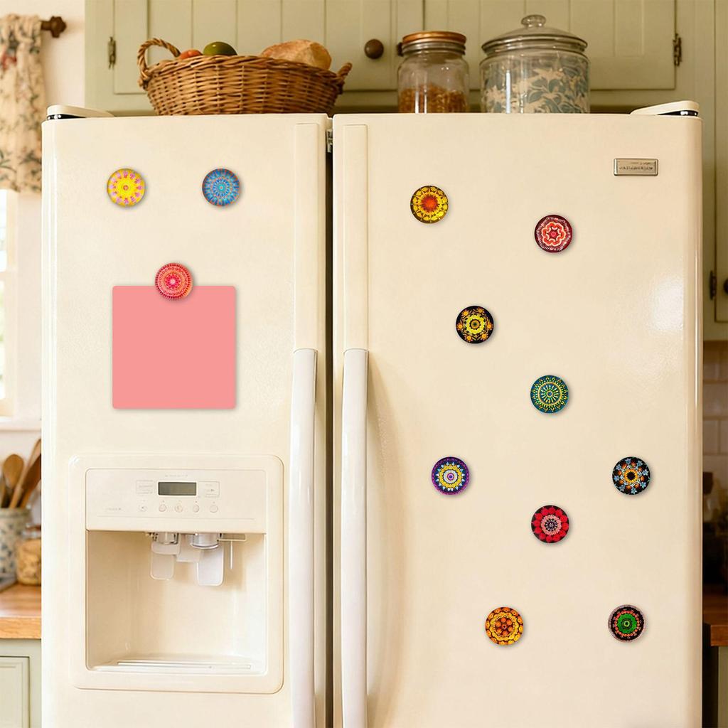 Mandala Pattern Crystal Glass Soft Magnet for Refrigerator & Whiteboard Decoration