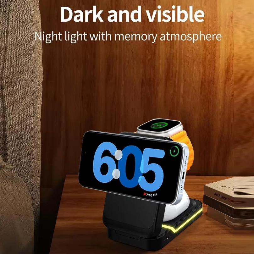 3 in 1 Foldable Travel Magnetic Fast Wireless Charger Stand For Magsafe iPhone 16 15 14 13 12 Pro Apple Watch 2-9 SE Airpods Pro