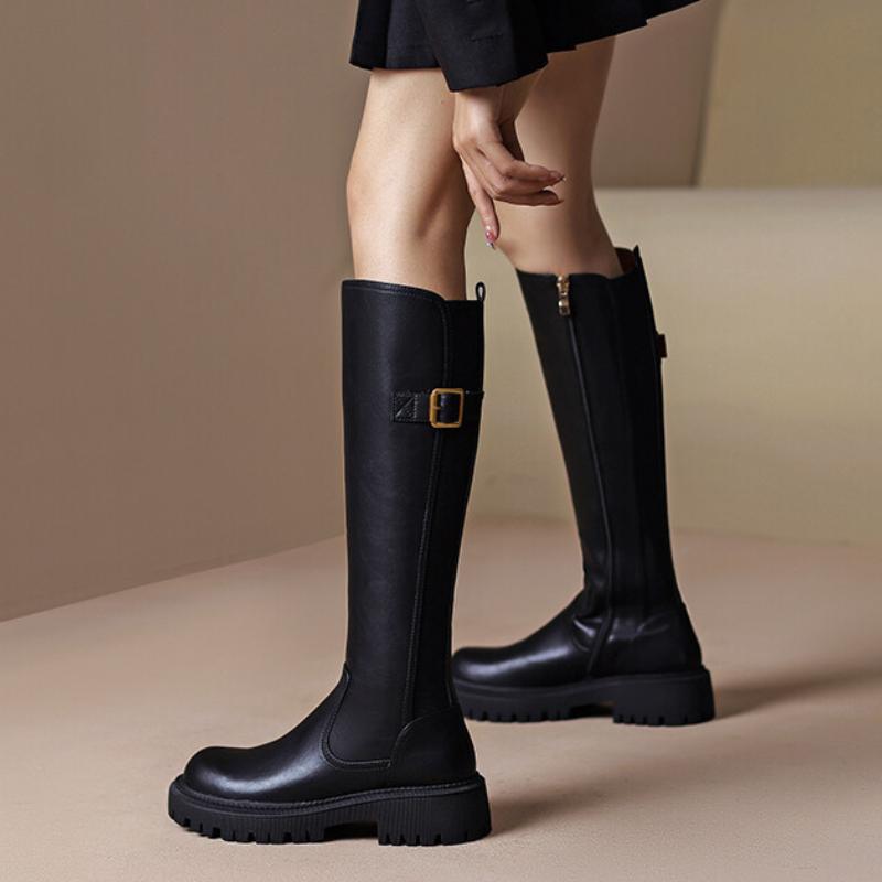 New Platform Women Knee Chunky Heels Boots Fashion Belt Buckle Knight Long Booties Autumn Winter Female Thick Heel Shoes