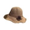 Women Handmade Floral Woven Straw Hat Wide Brim Breathable Foldable Outdoor Beach Travel Sun Shade Cap
