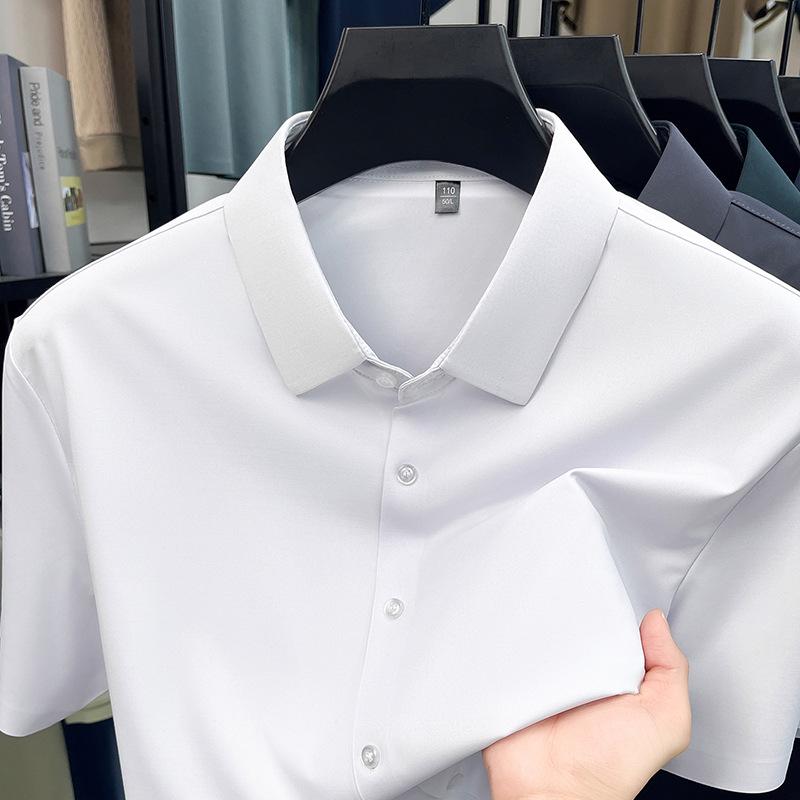 

Men s Seamless Elastic Short-Sleeve Non-Iron Ice Silk Shirt - 2026 Summer Business Casual 3XL, 160-180 jin