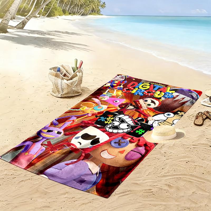 1 pièce La Serviette de Plage Amazing Digital Circus, Parfaite pour les Activités en Plein Air, Fournitures de Voyage d'Été Idéales, Comme Cadeau pour les Festivals