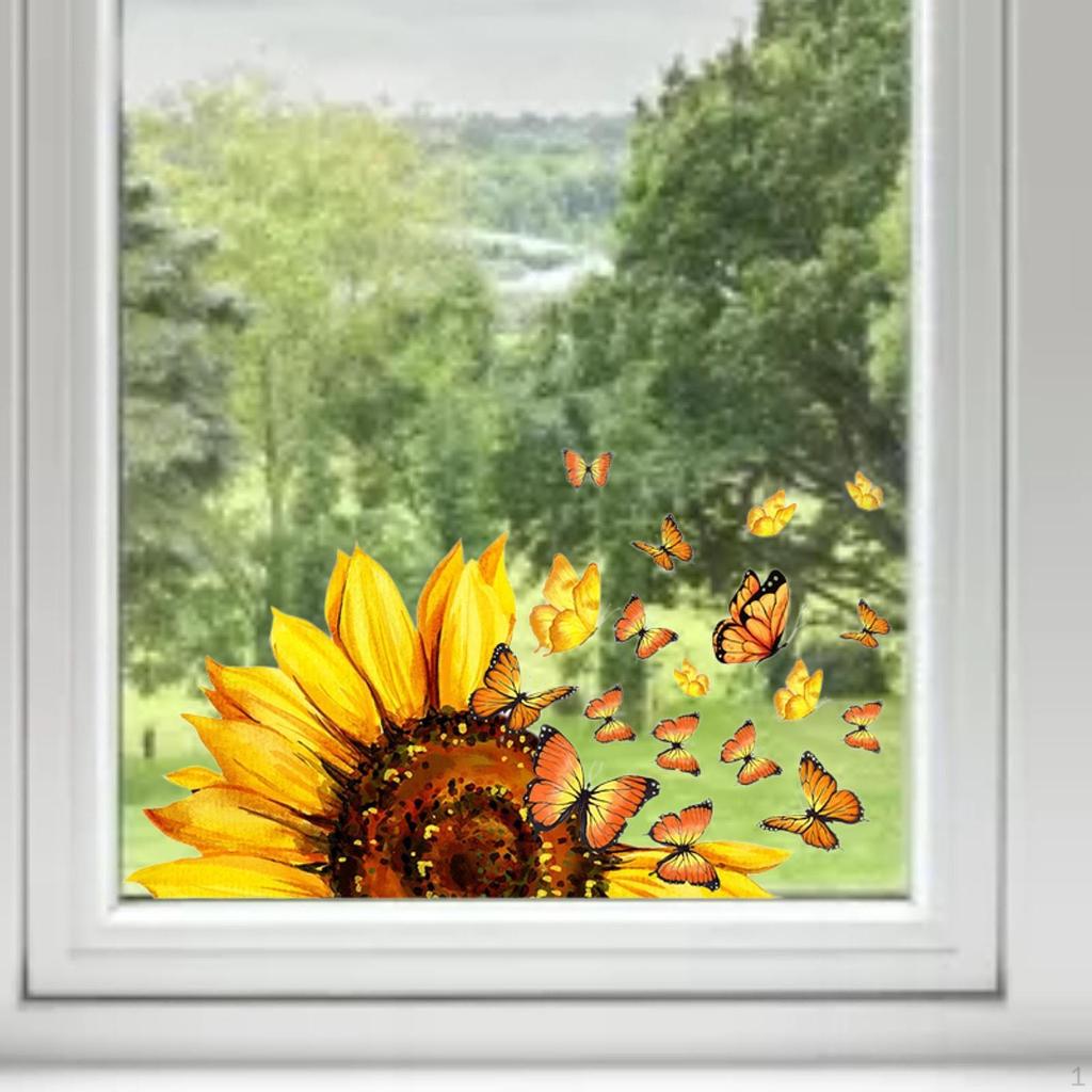 Sunflower Butterfly Wall Stickers Decals Peel and Stick Compact Removable Window Clings Art