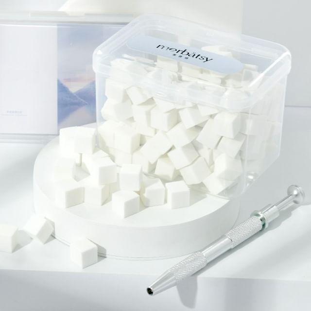 Jericoure - Cubic Makeup Sponge with Case (Various Designs) / Grabbing Tool 60 Pcs - Makeup Sponge - White