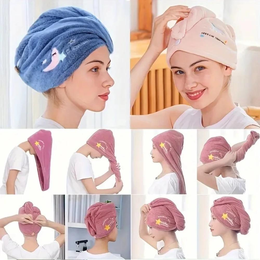 Soft Bathroom Women Head Towels Embroidery Style Hair Dry Wrap Bonnets Birthday Gift